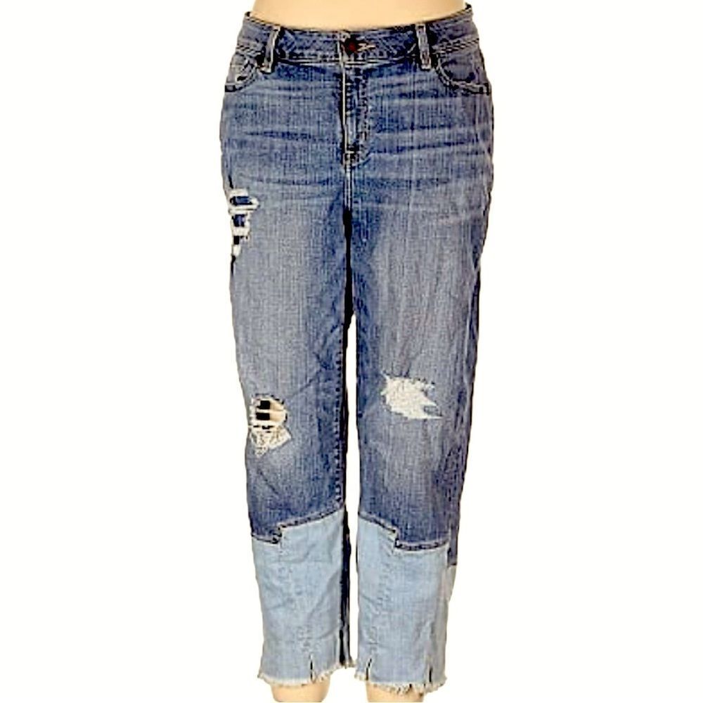 Lane Bryant Color Blocked Distressed Girlfriend Tapered Leg Jeans Size 20R